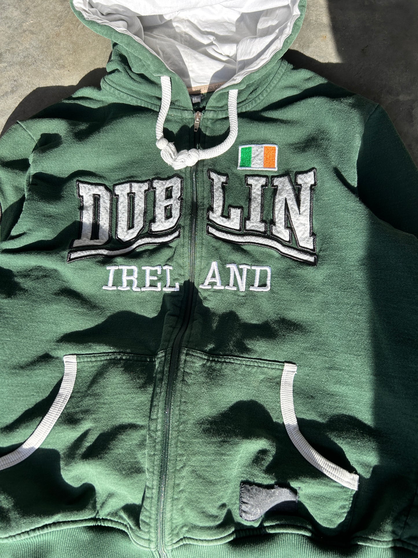 Vintage Dublin Ireland Forest Green Zip Hoodie (L)