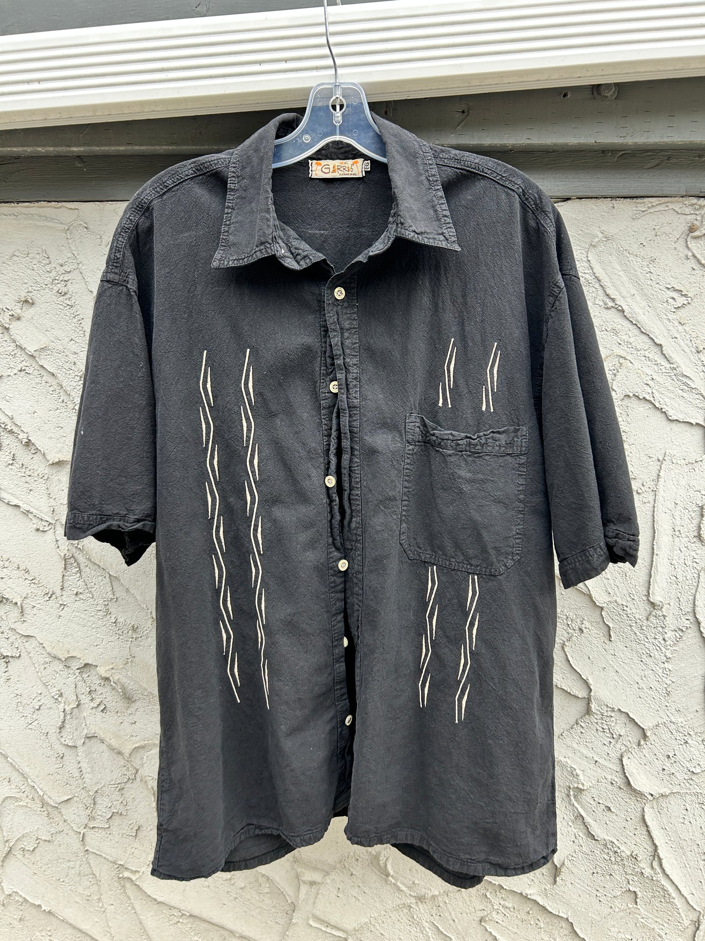 Black Embroidered Cotton Button Up (XL)