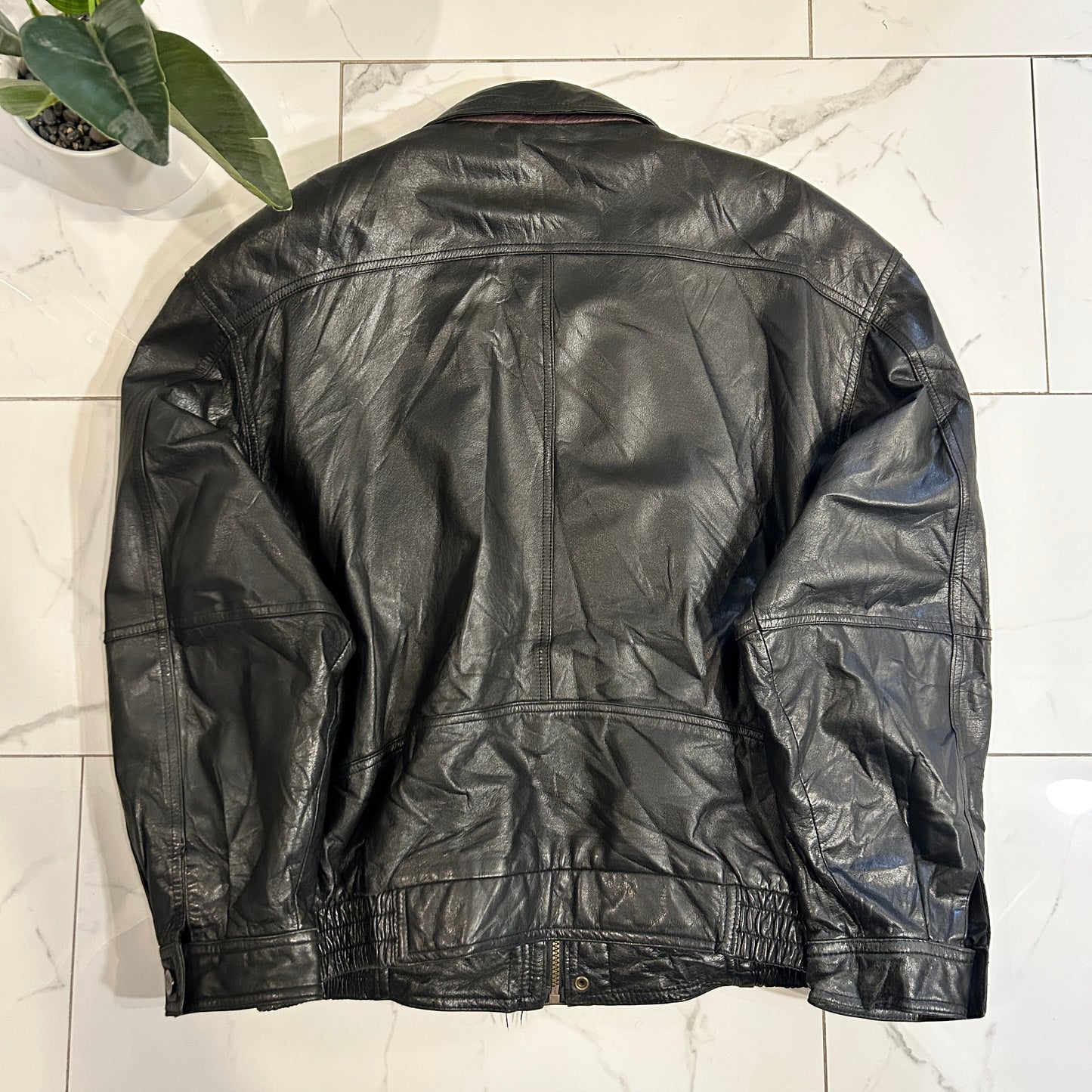 Vintage Aztec Pattern Lining Leather Jacket (L)