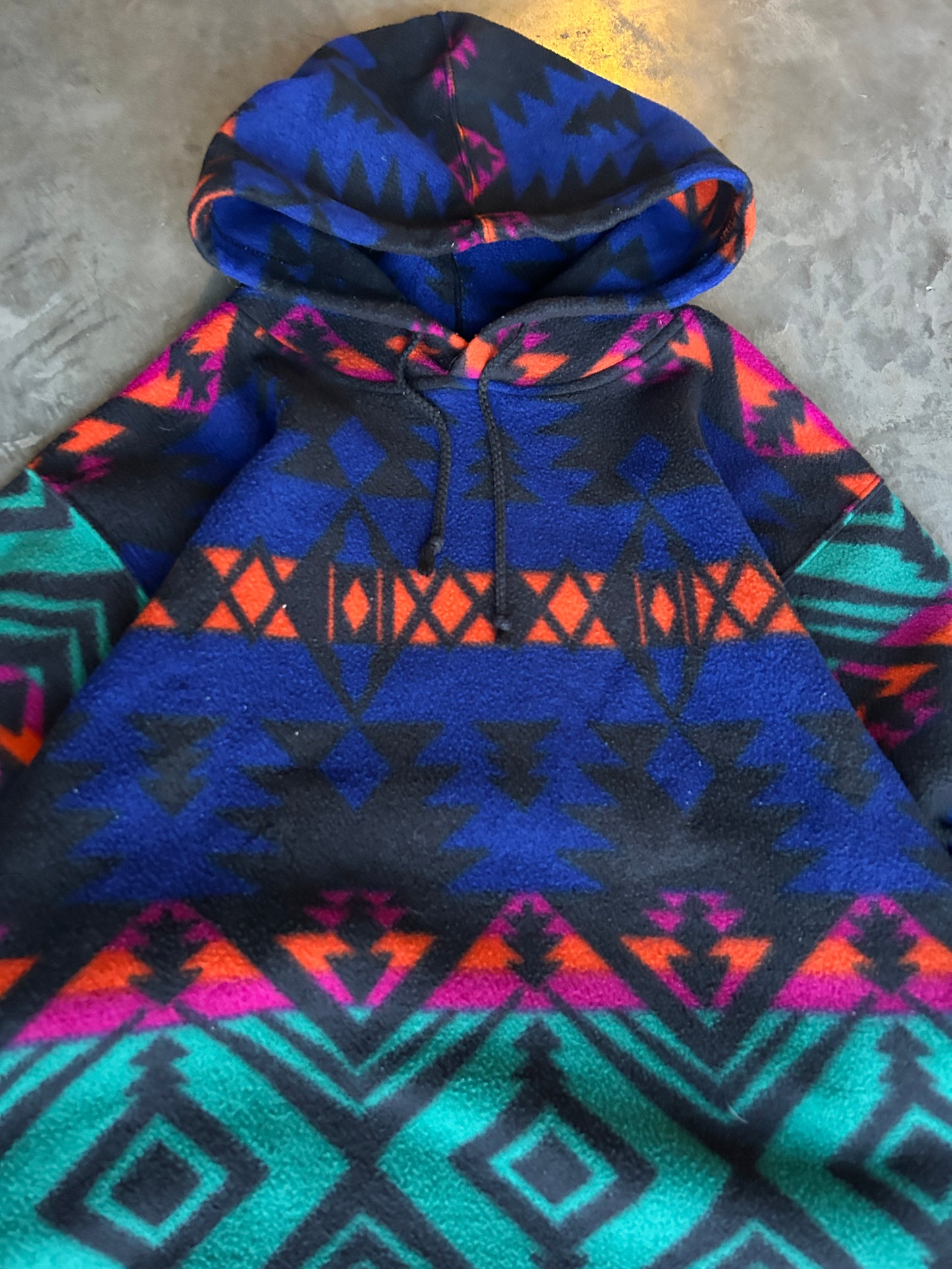 Vintage Patterned Fleece Hoodie (L)