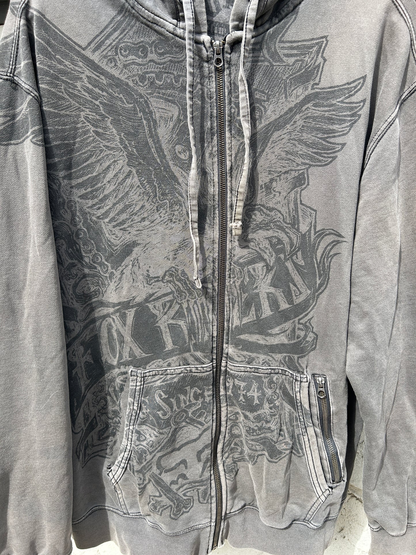 Y2K Faded Fox Racing Zip Hoodie (XL)