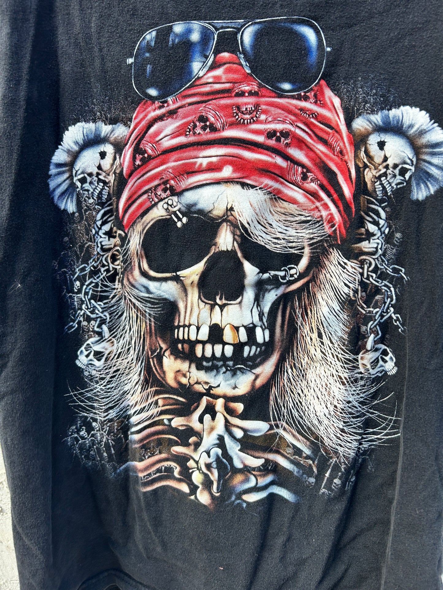 Y2K Biker Skull Double Print Tee (XL)