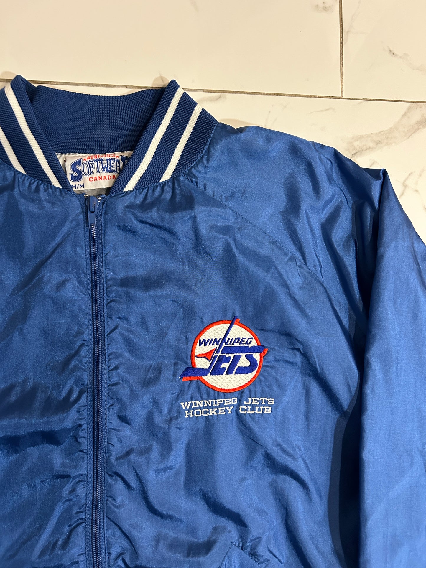 Vintage Winnipeg Jets Blue Satin Jacket (M)
