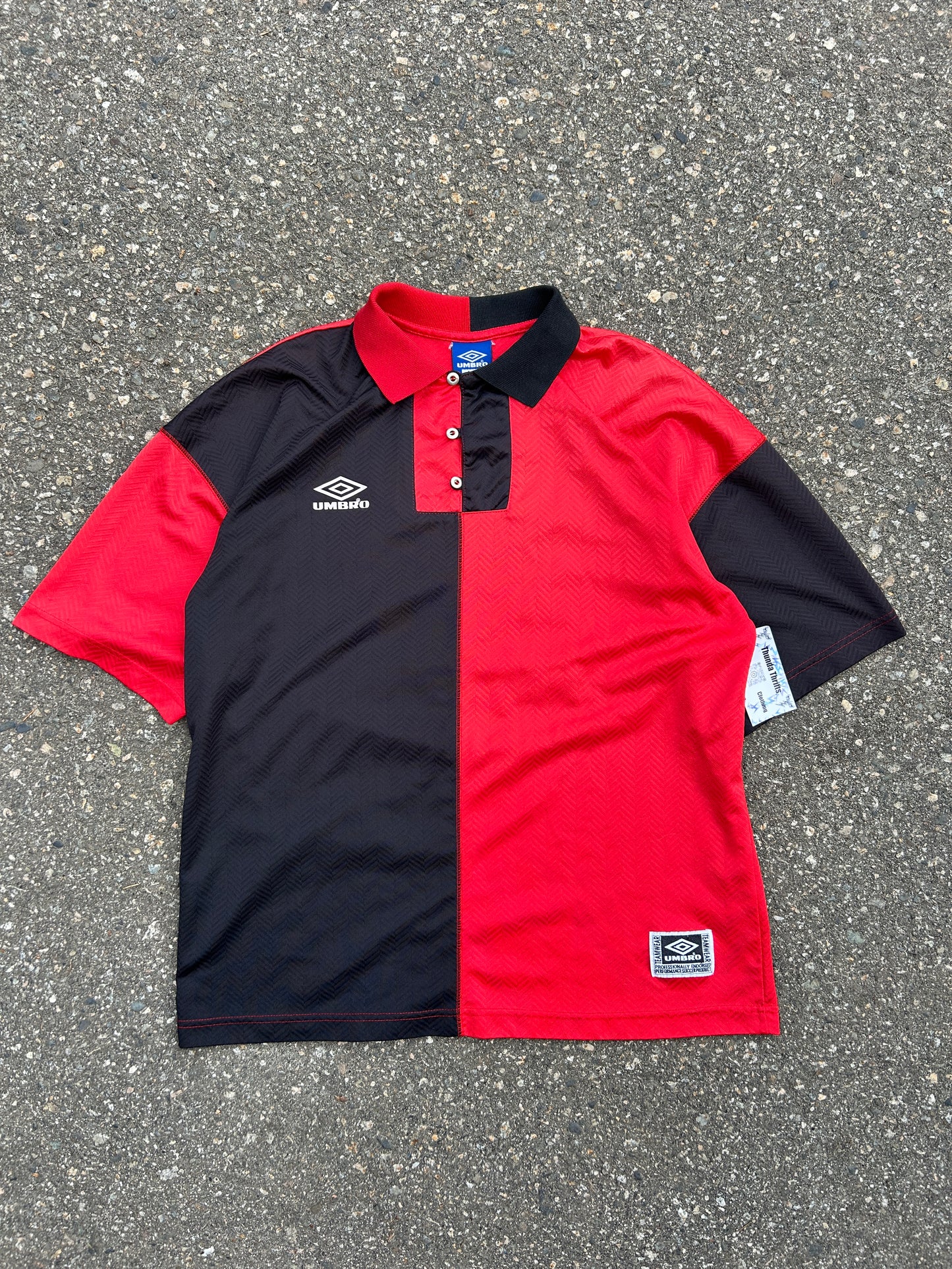 Vintage Red Umbro Split Collared Jersey (L)