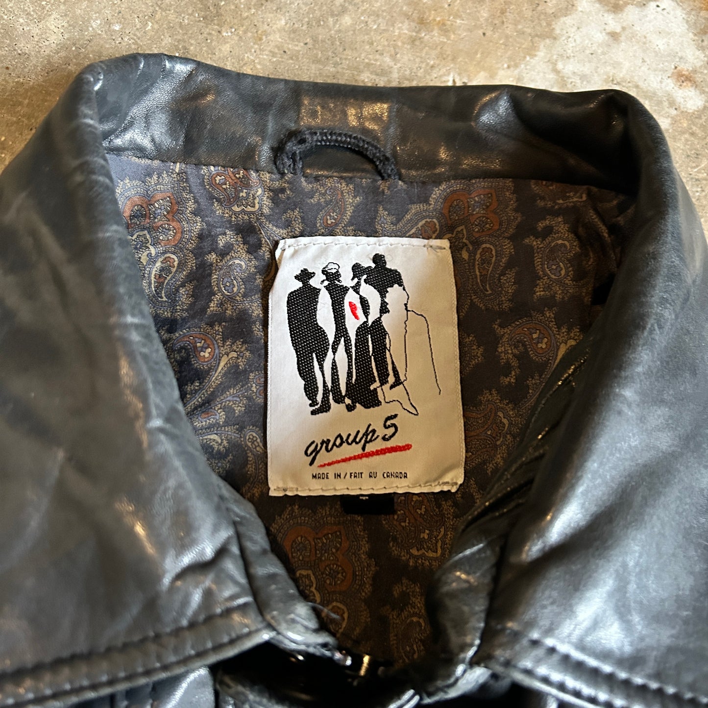 Vintage Paisley Lined Group 5 Leather Jacket (XL)