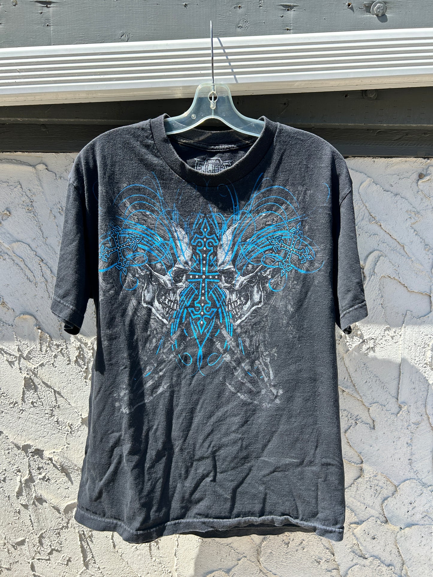 Y2K MMA Elite Blue Skulls Graphic Tee (L)