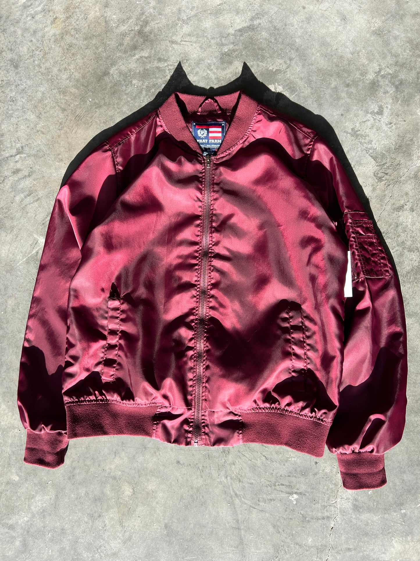 Y2K Phat Farm Burgundy Bomber Jacket (L)