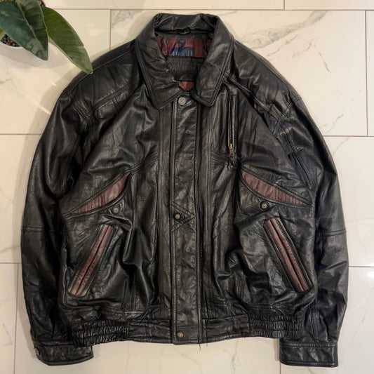 Vintage Aztec Pattern Lining Leather Jacket (L)