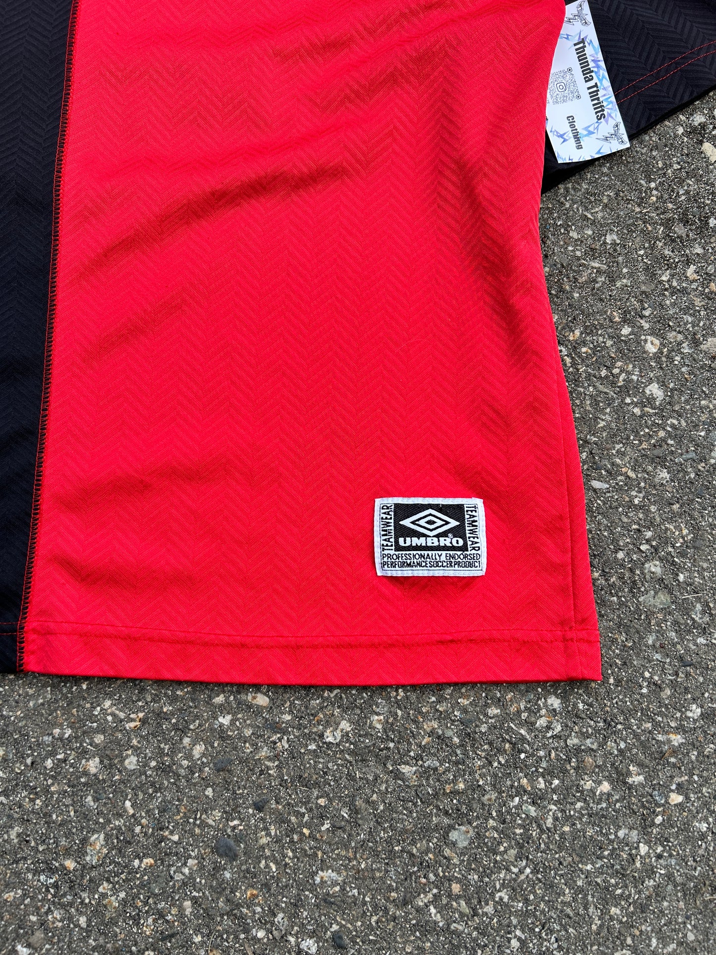 Vintage Red Umbro Split Collared Jersey (L)