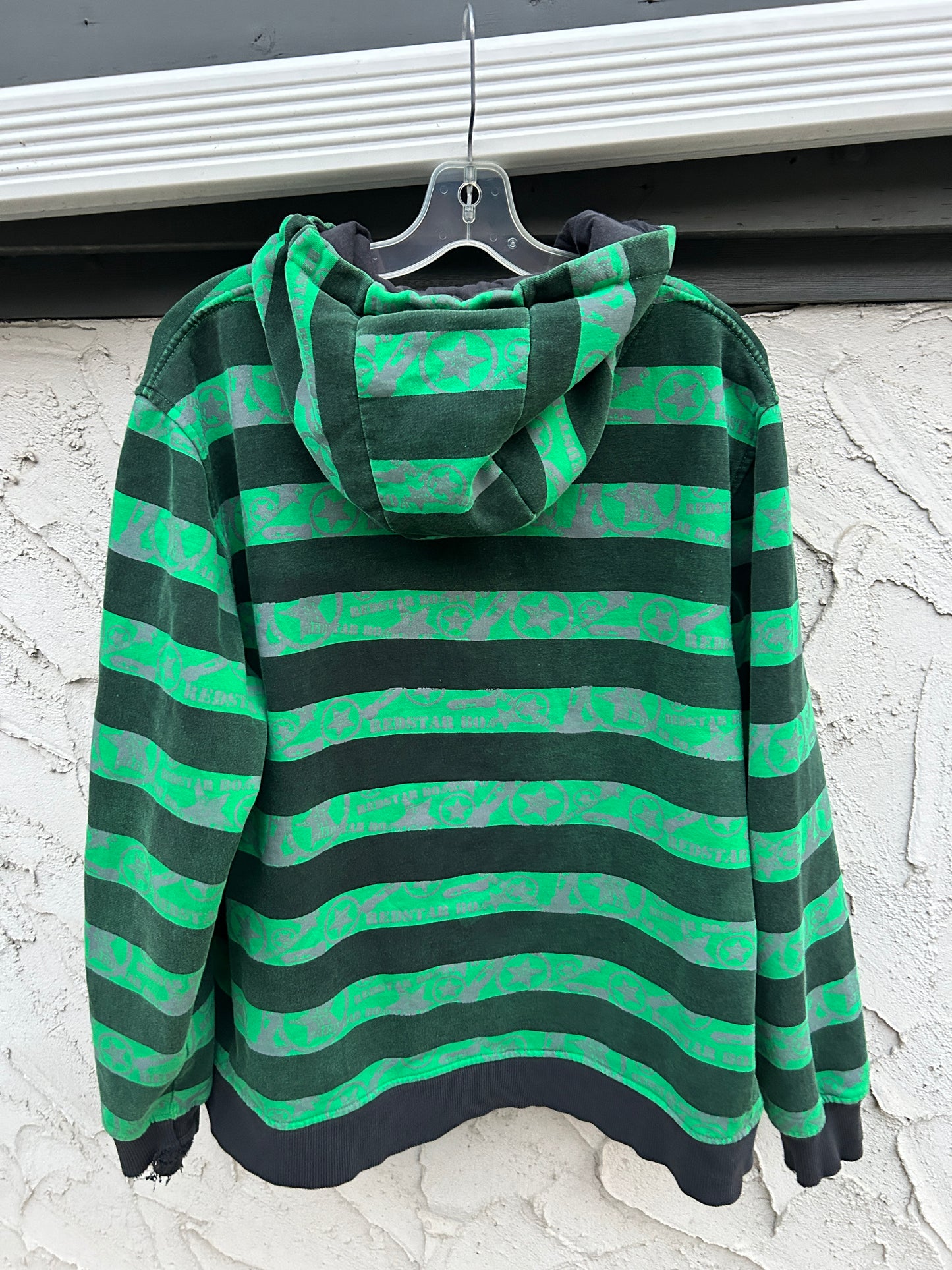 Y2K RedStar Green Striped Zip Hoodie (XL)