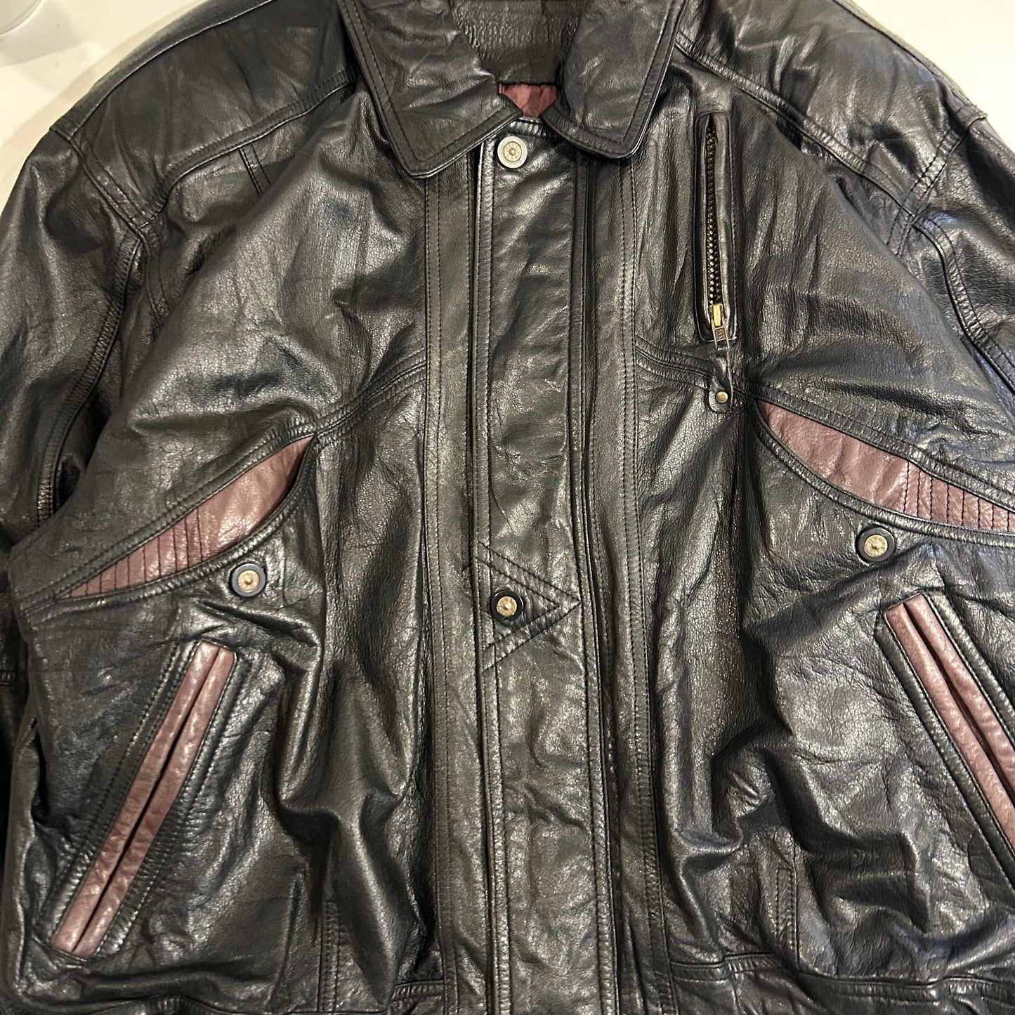 Vintage Aztec Pattern Lining Leather Jacket (L)