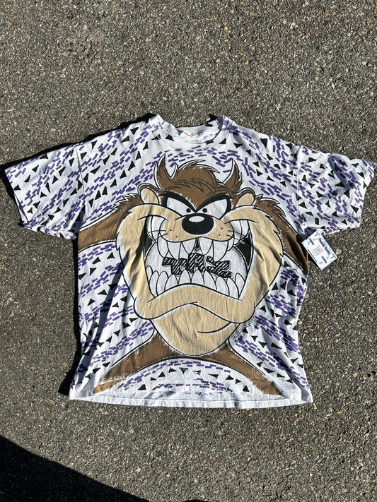 Vintage 1993 Taz Purple All Over Print Tee (XL)