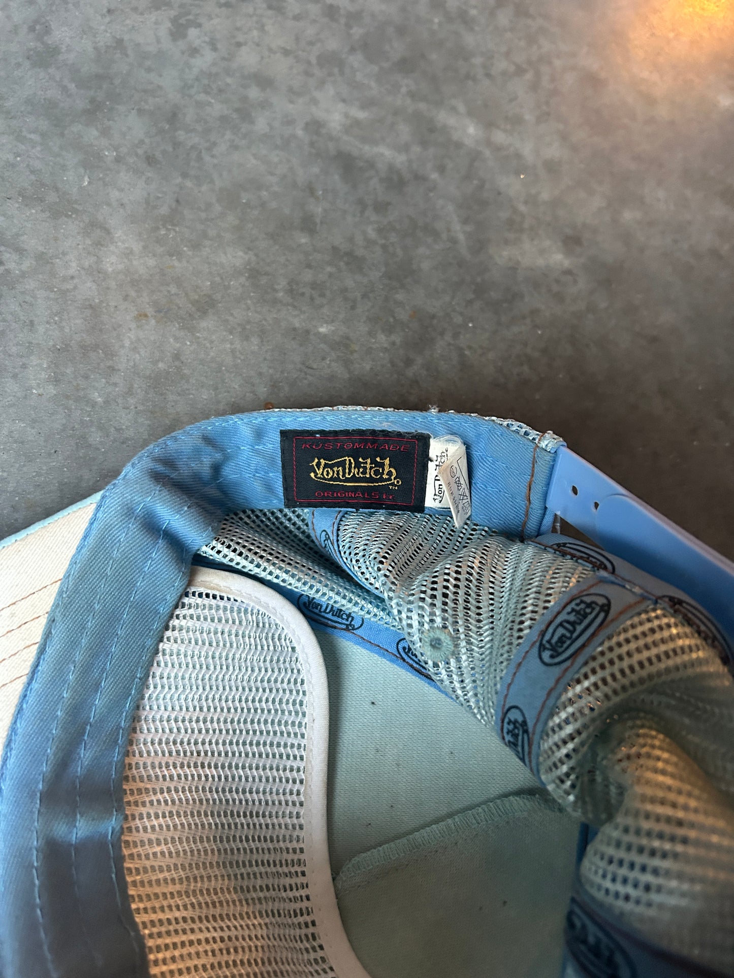 Y2K Baby Blue Leather Von Dutch Hat