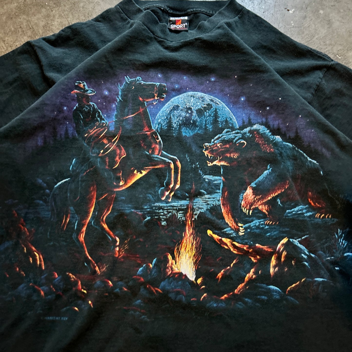 Vintage Cowboy Bear Attack Tee (L)