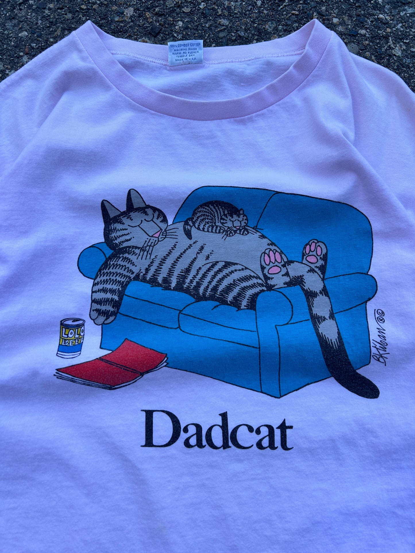 Vintage 90’s Single Stitch Pink Dadcat Tee (XL)