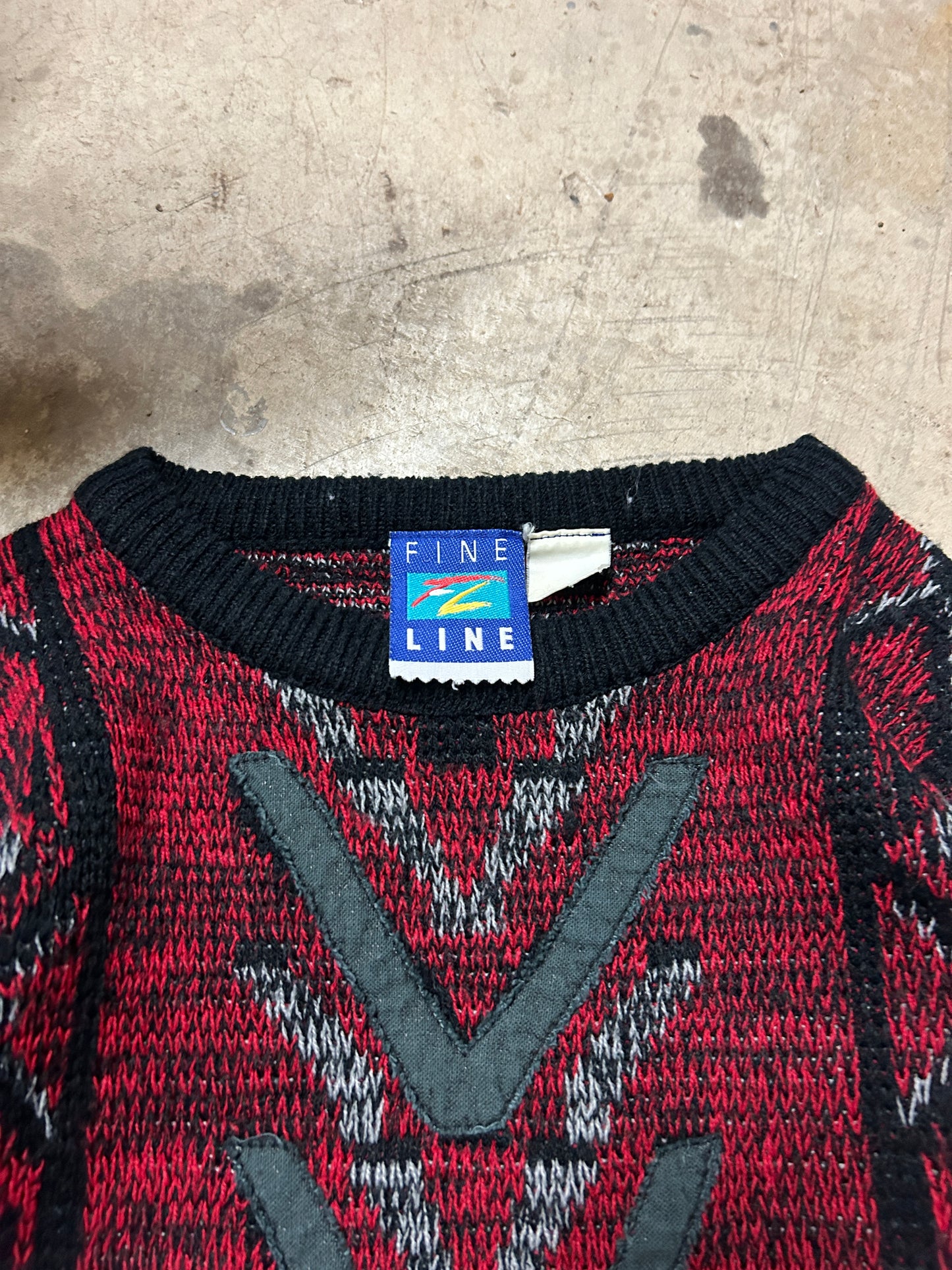 Vintage Fine Line Red Knit Sweater (L)
