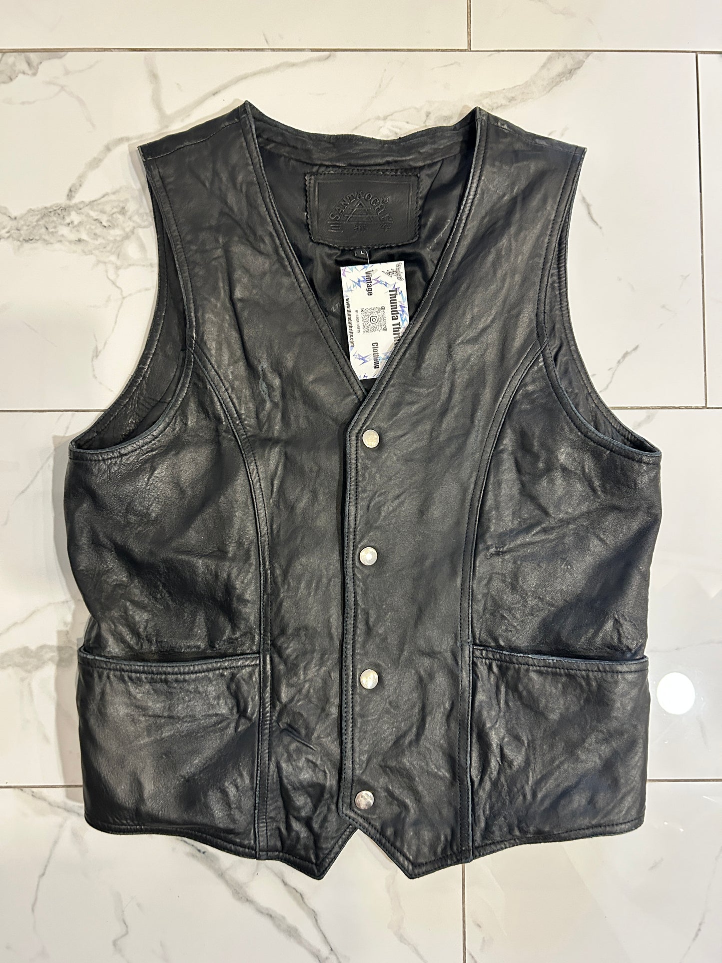 Santaoche Black Leather Vest (L)