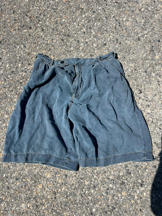 Vintage Silk Faux-Denim Shorts (34W)