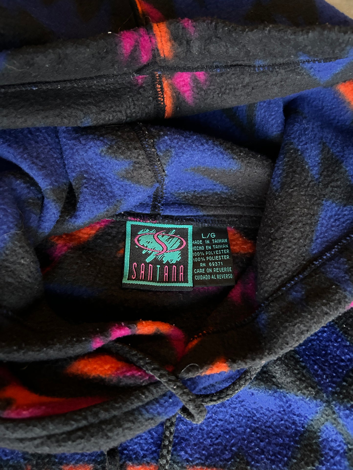 Vintage Patterned Fleece Hoodie (L)