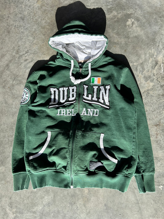 Vintage Dublin Ireland Forest Green Zip Hoodie (L)