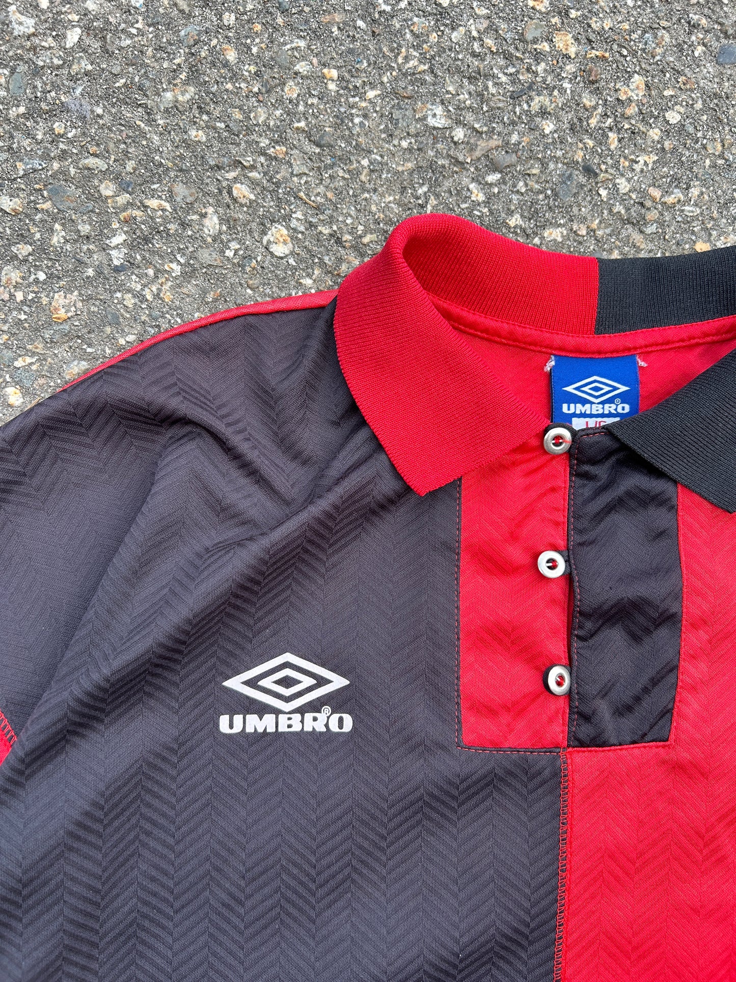 Vintage Red Umbro Split Collared Jersey (L)