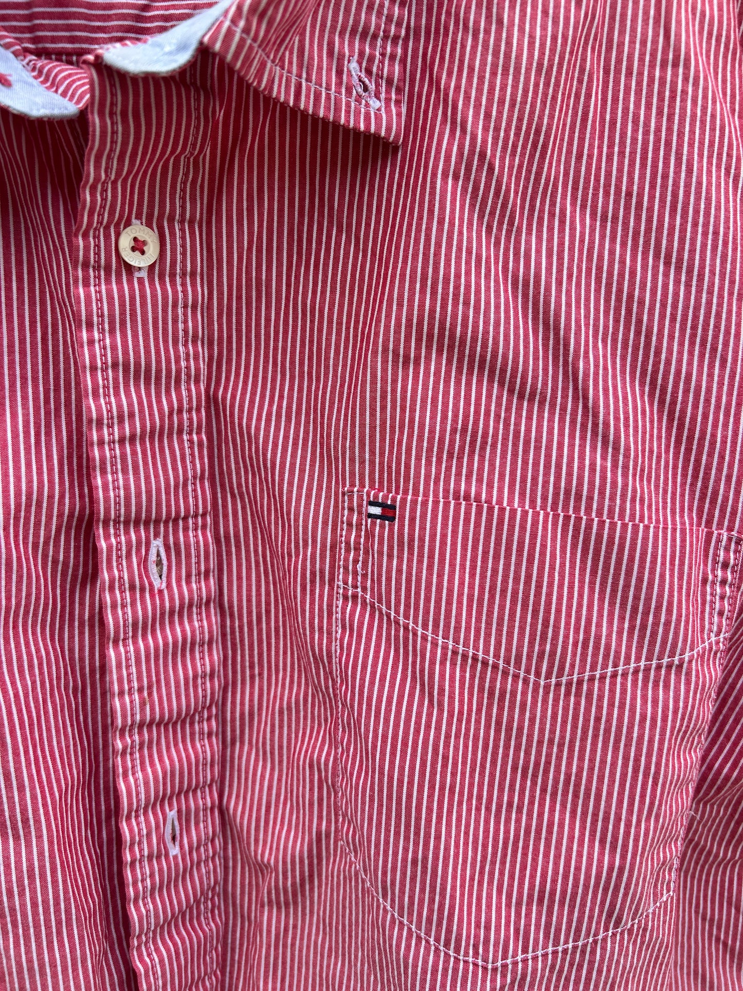 Red Tommy Hilfiger Cropped Button Up (XL)