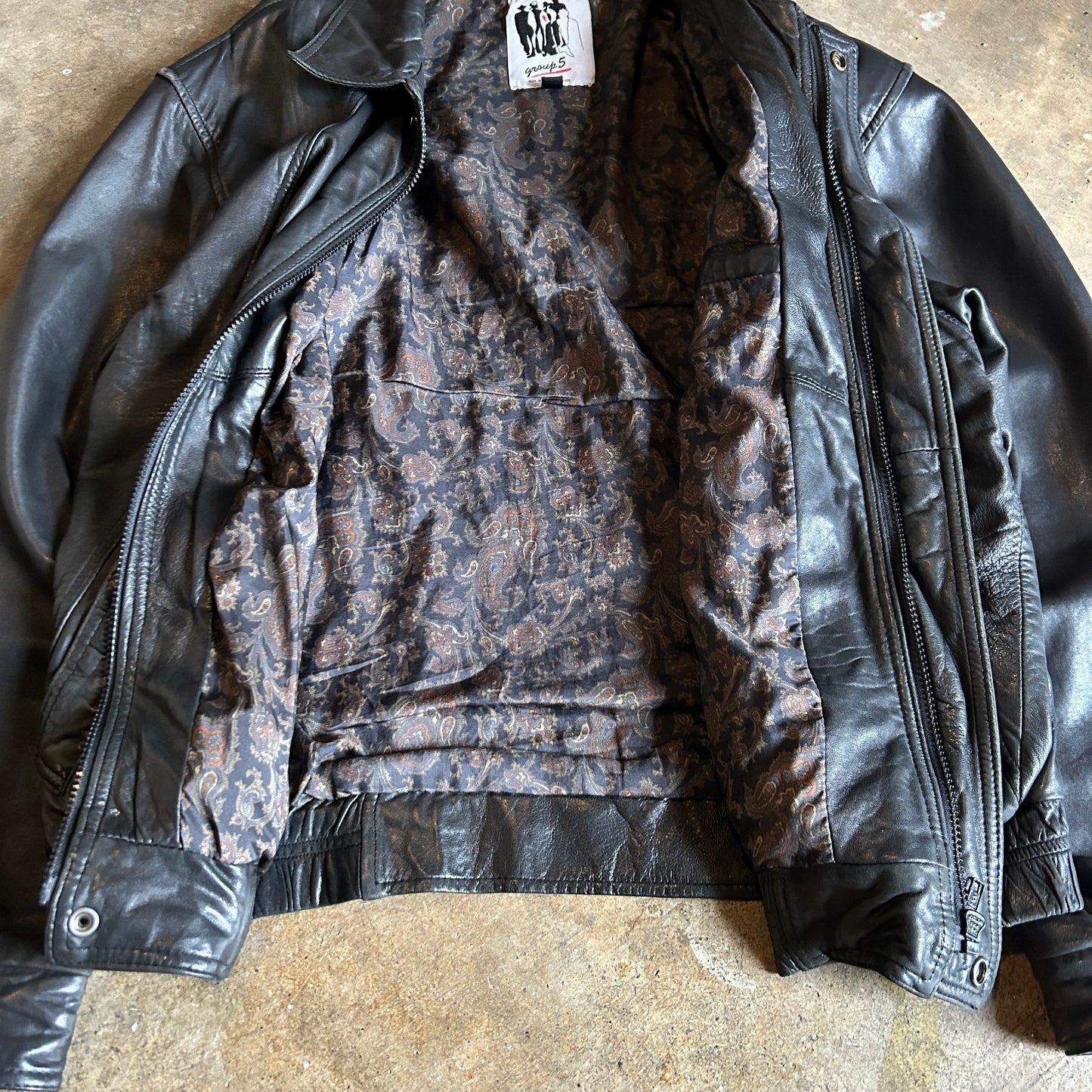 Vintage Paisley Lined Group 5 Leather Jacket (XL)
