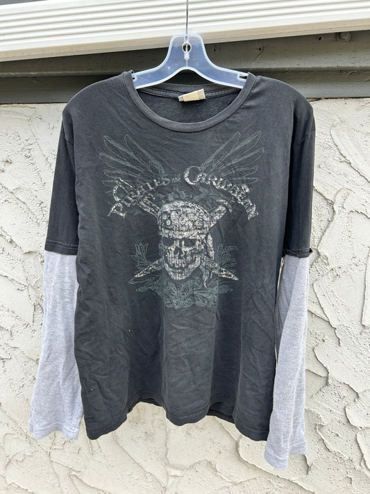Vintage Pirates of The Caribbean Waffle Sleeved Shirt (L)
