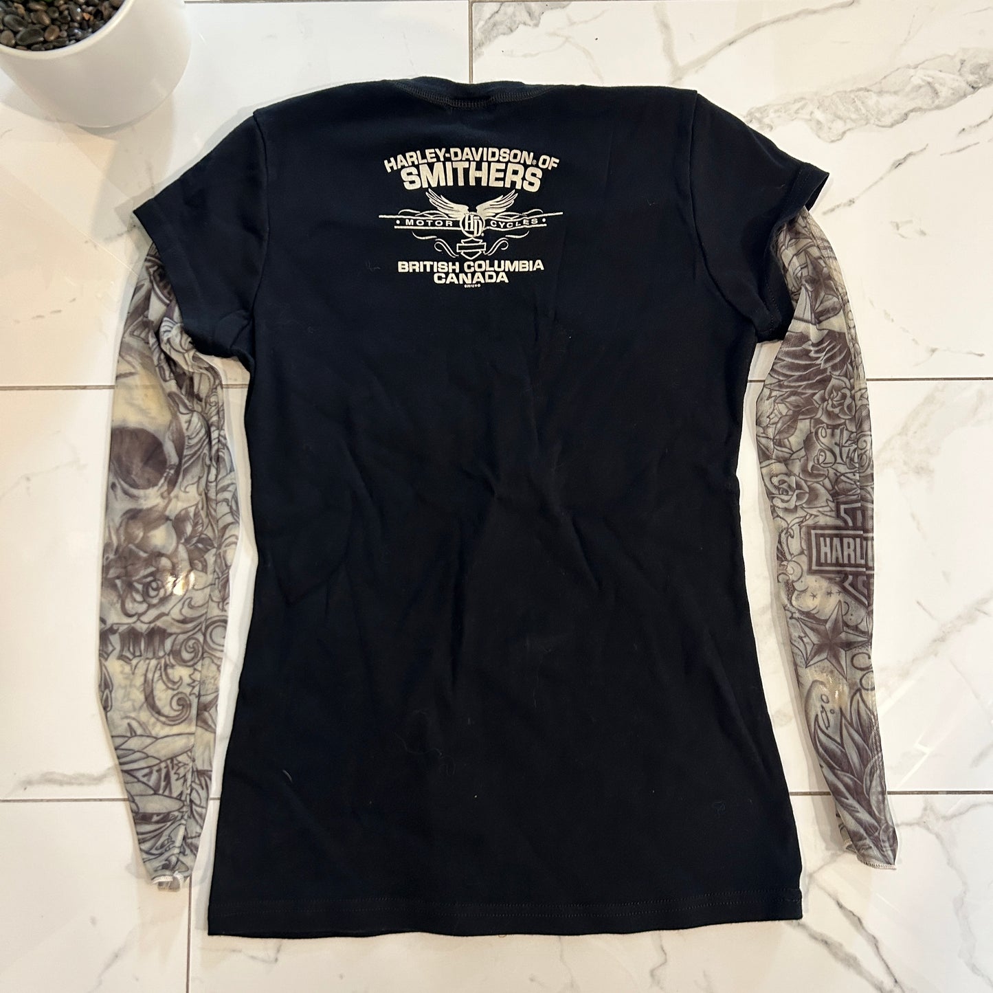 Harley Davidson Faux Tattoo Sleeves Shirt (wmns L)