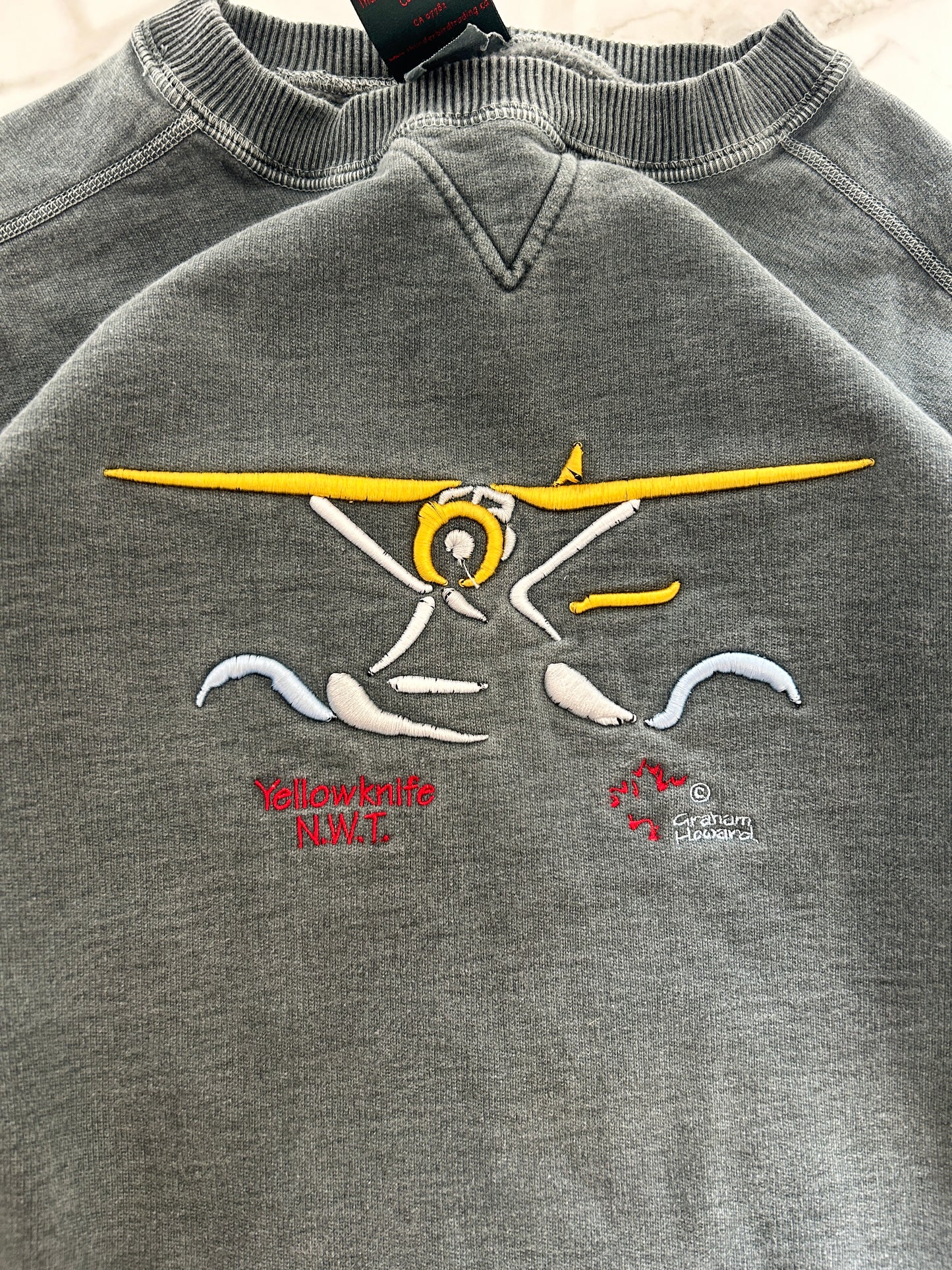Vintage Green Stonewash Yellowknife Airplane Crewneck (fits XL)