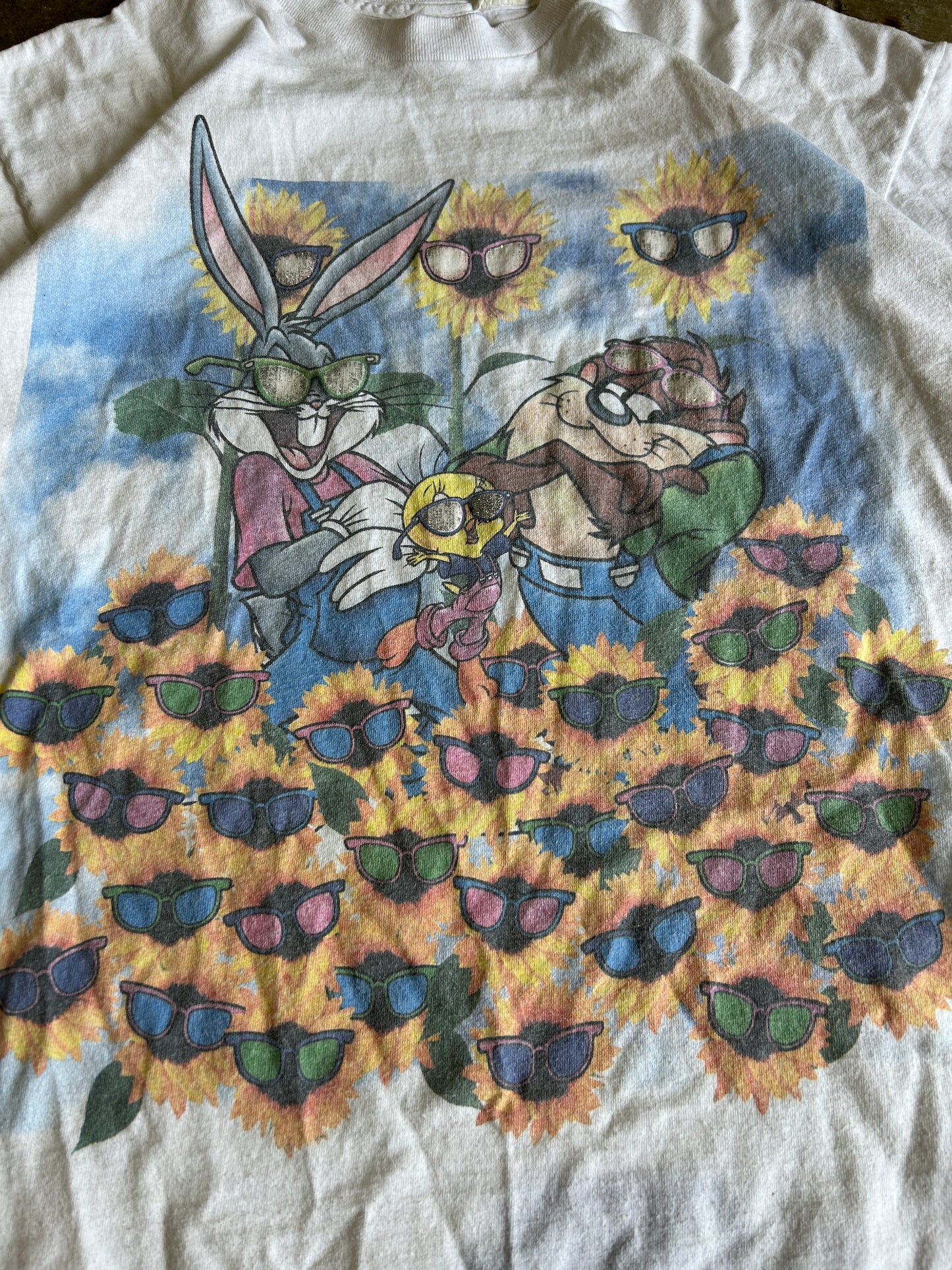 Vintage 1997 Looney Tunes Bugs and Taz Sunflowers Tee (XL)