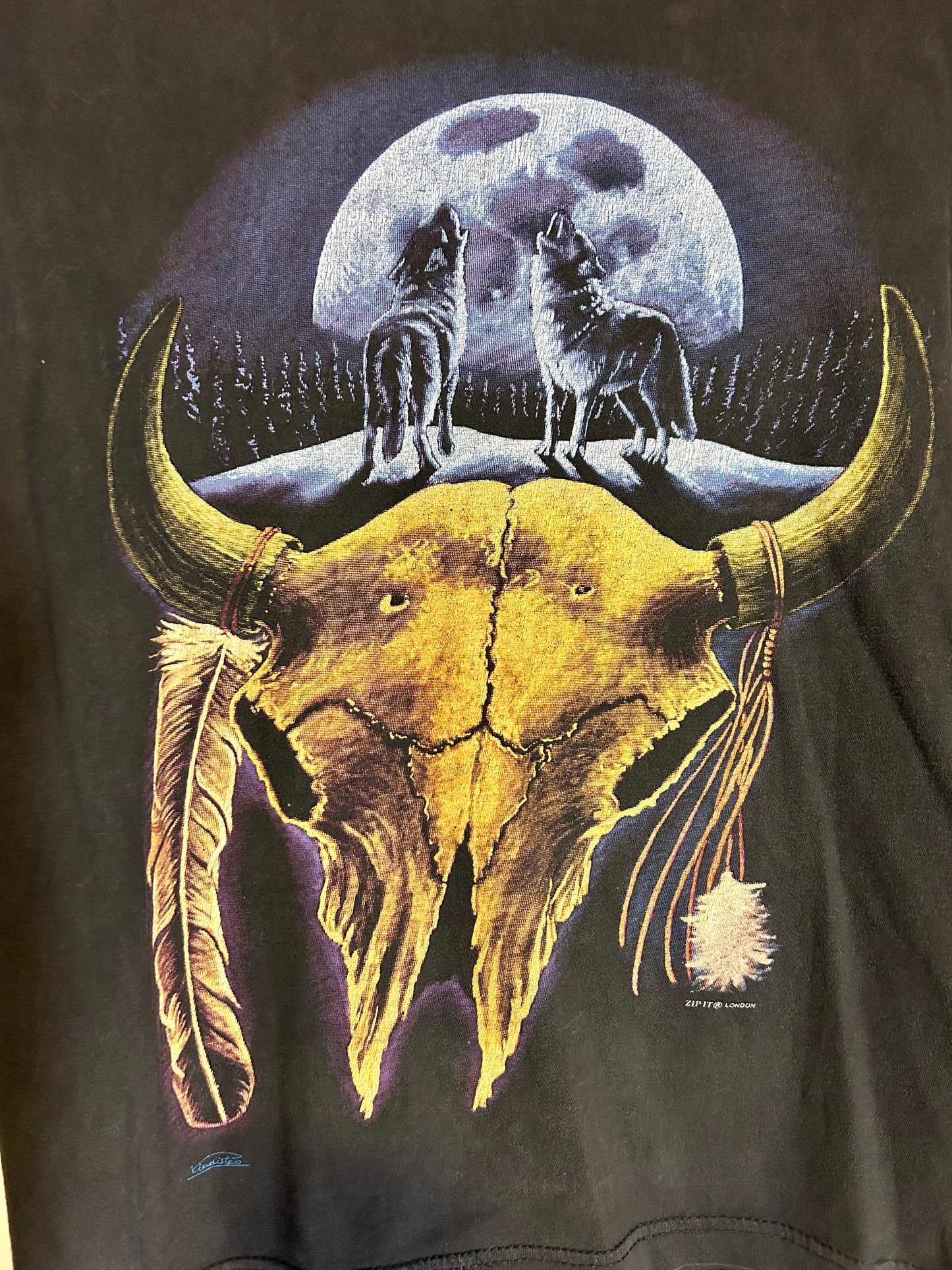 Vintage Faded Wolf Skull Tee (L)