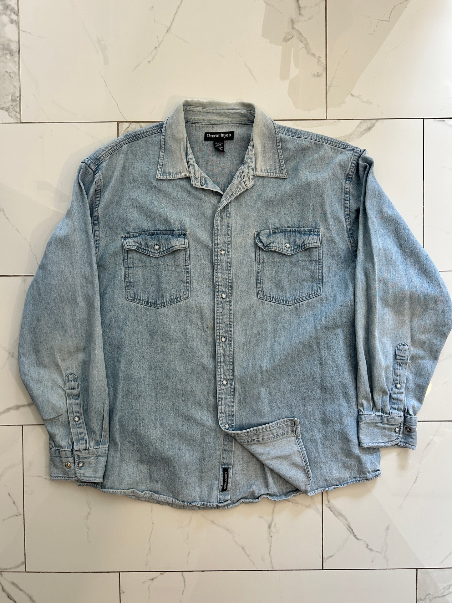 Denver Hayes Pearl Snap Button Denim Shirt (XL)