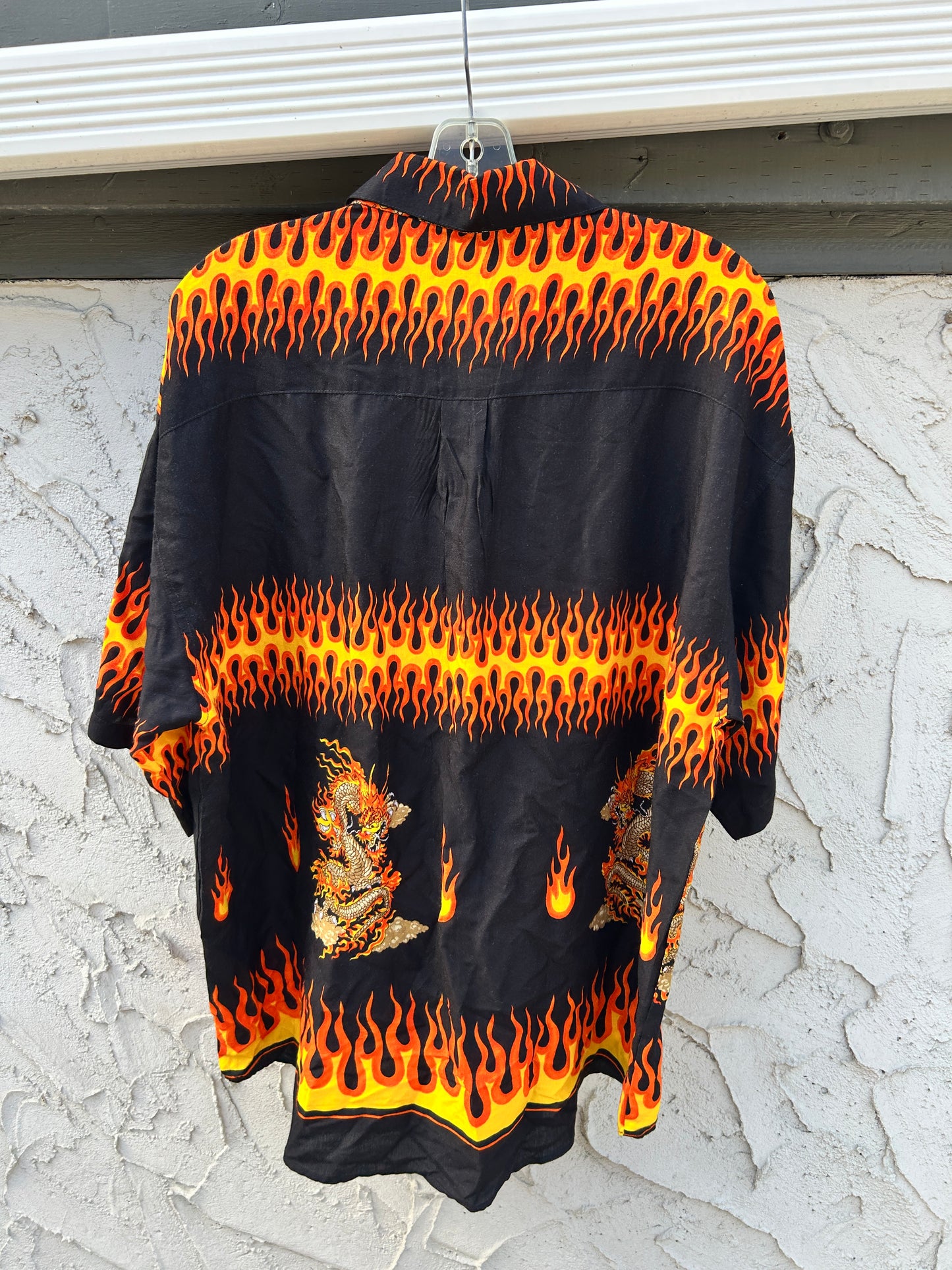 Y2K Flaming Dragon Button Up (XL)