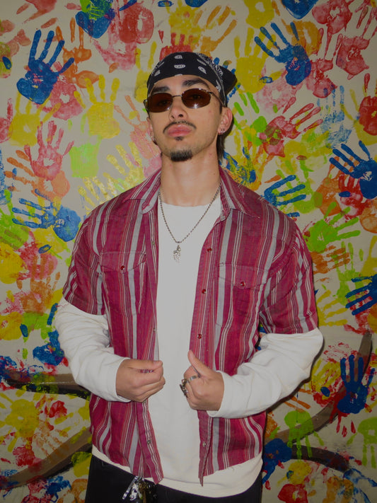 Vintage Red Wrangler Cropped Snap Button Up Shirt (L)