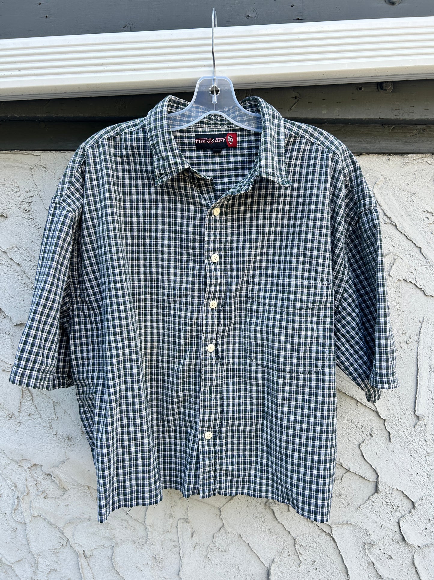Y2K Therapy Cropped Green Button Up (XL)