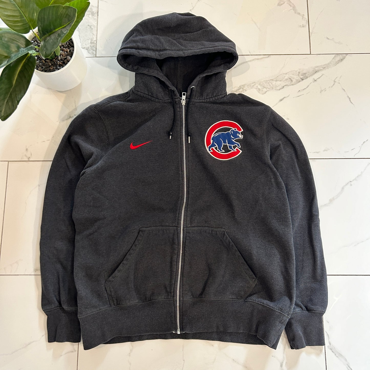 Grey Nike Chicago Cubs Zip Hoodie (XL)