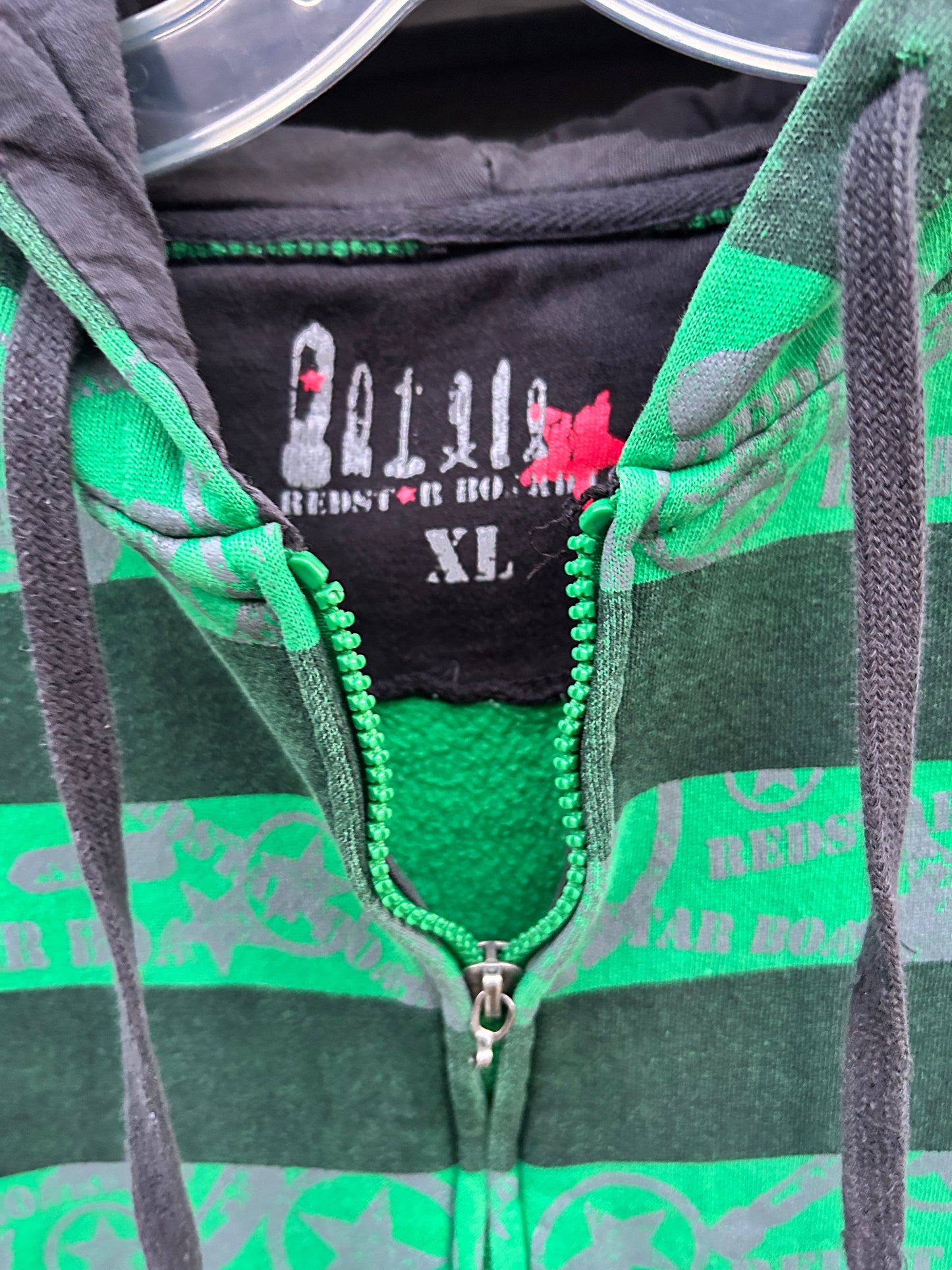 Y2K RedStar Green Striped Zip Hoodie (XL)