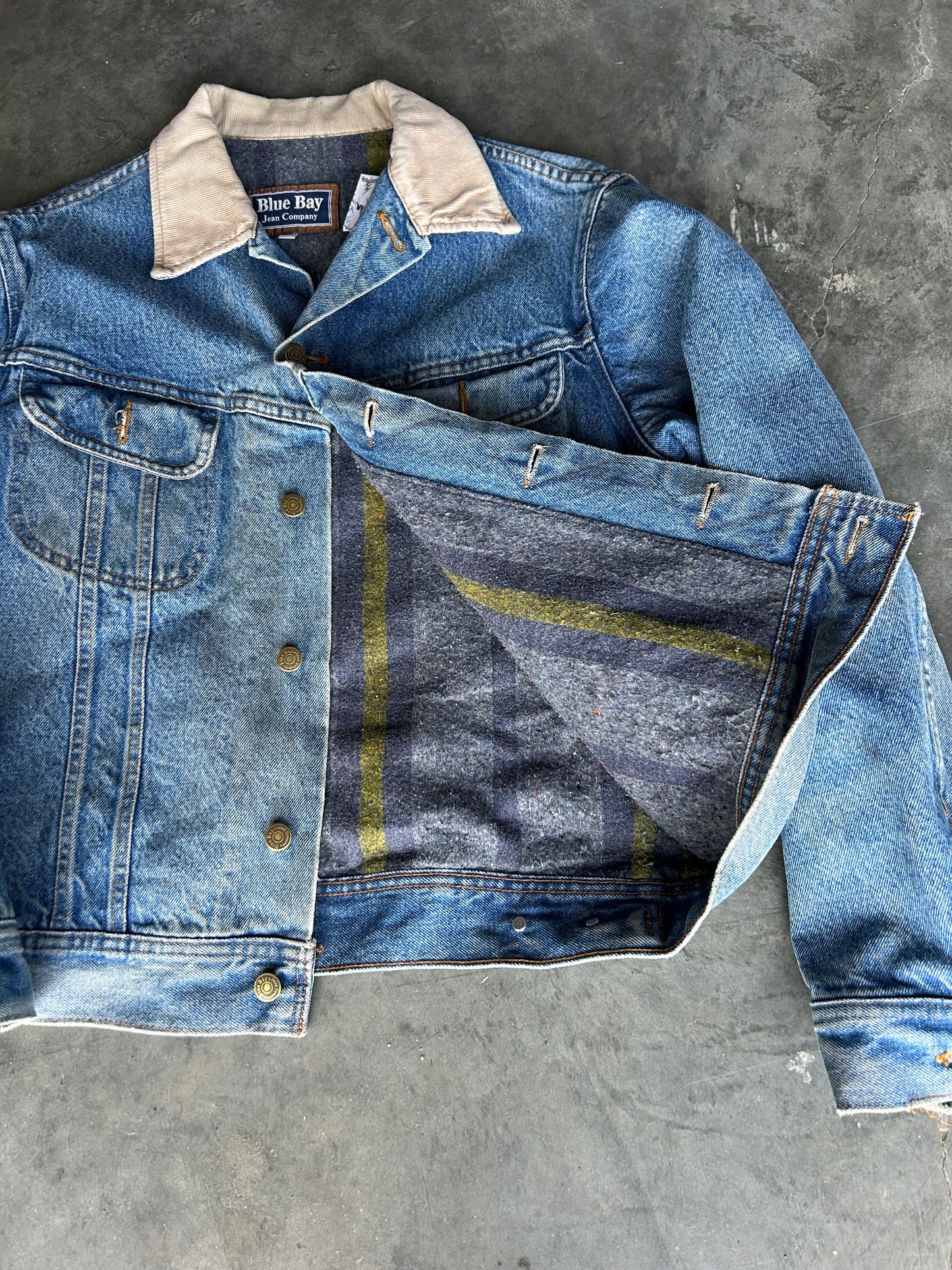 Vintage Blue Bay Jean Company Blanket Lined Denim Jacket (M)