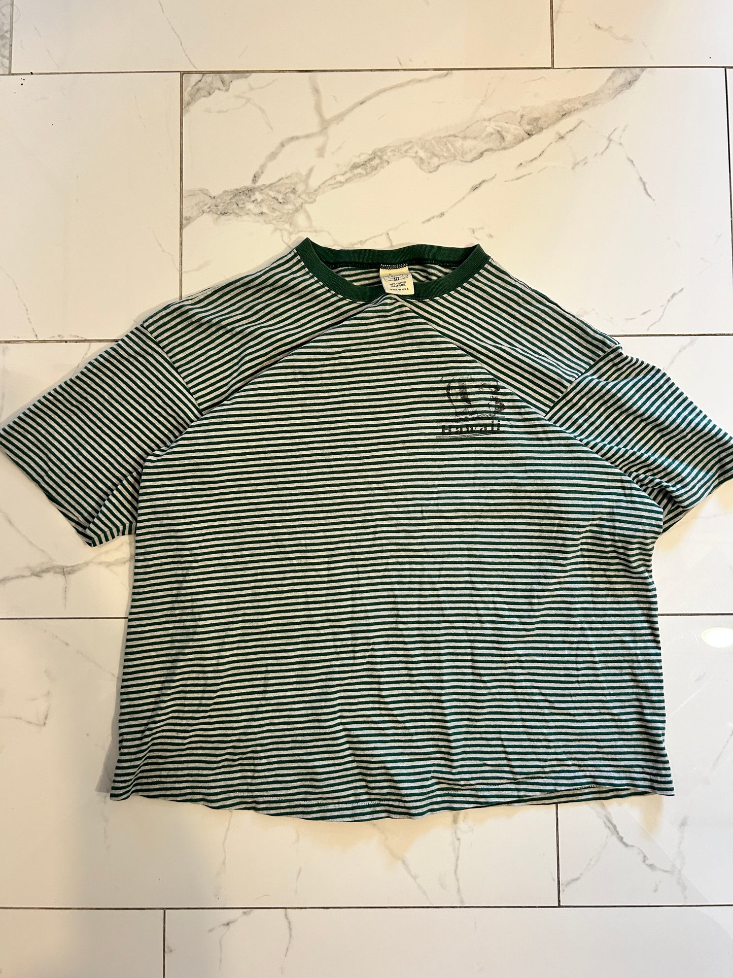 Vintage Hawaii Green and White Striped Tee (fits L)
