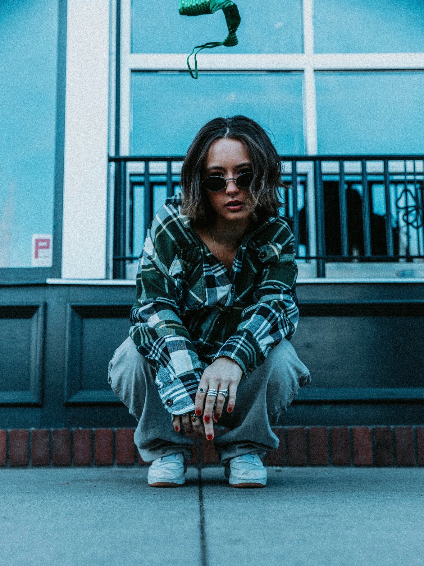 Green and White Striped Bum Equipment Flannel (L)