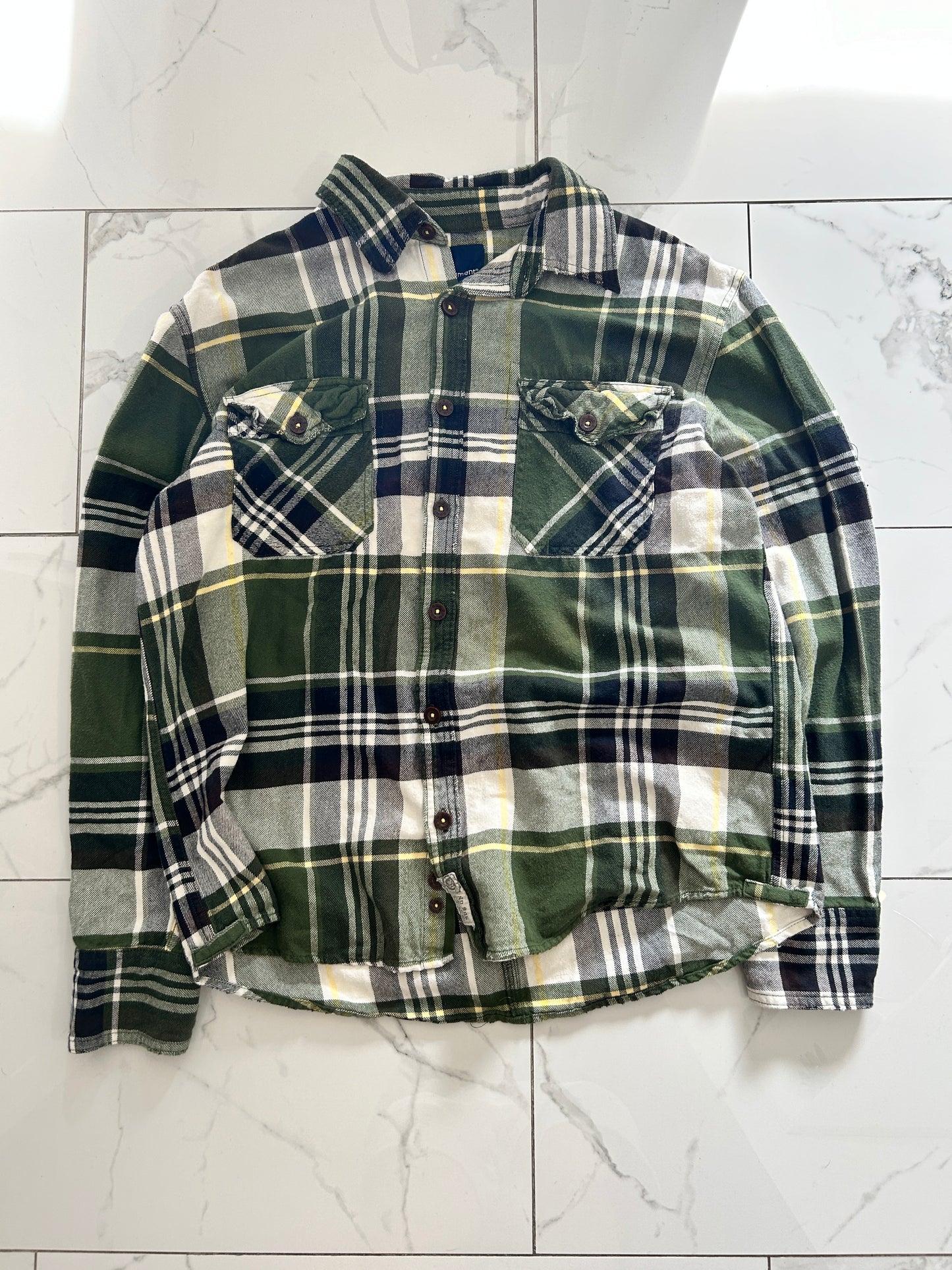 Green and White Striped Bum Equipment Flannel (L)