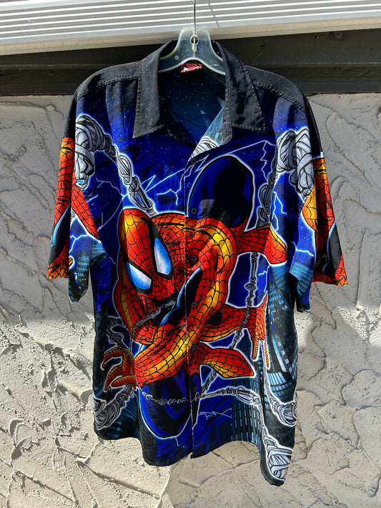 Vintage 2001 Spider-Man Lightning AOP Button Up (XL)