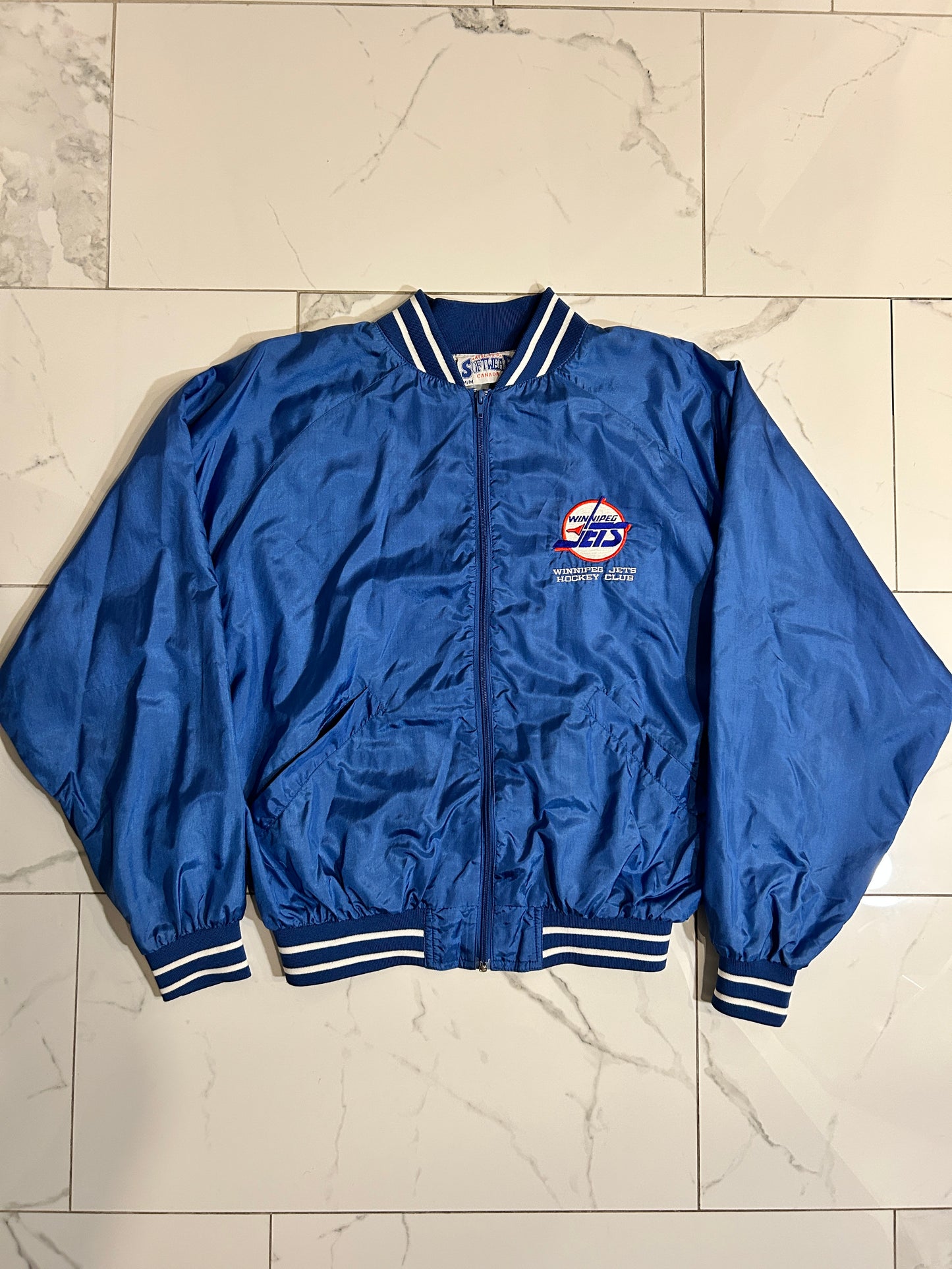 Vintage Winnipeg Jets Blue Satin Jacket (M)