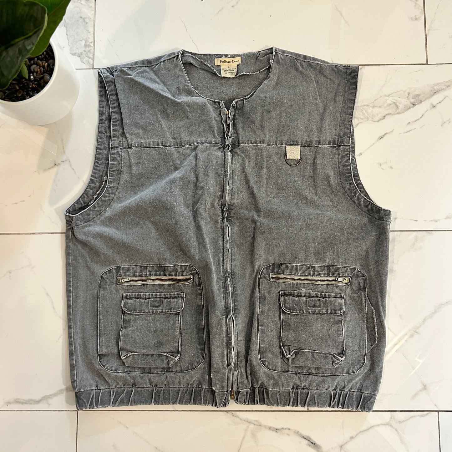 Grey Stonewash Canvas Style Vest (L)