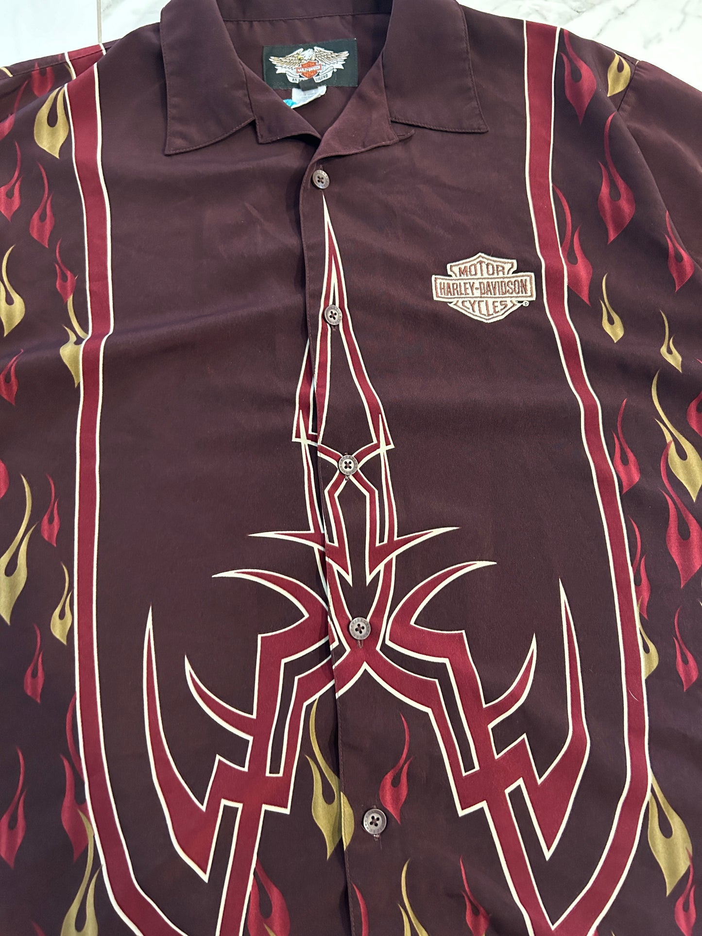 Harley Davidson Tribal Flame Embroidered Button Down Shirt (fits XL)