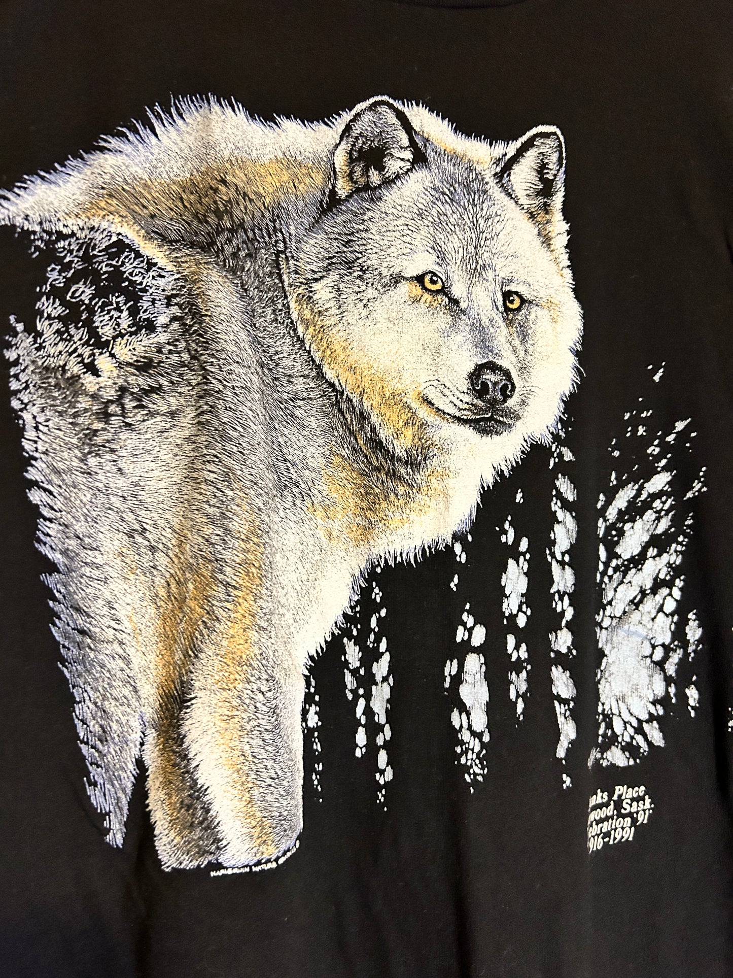 Vintage 1991 Single Stitch Harlequin Wolf Tee (L)