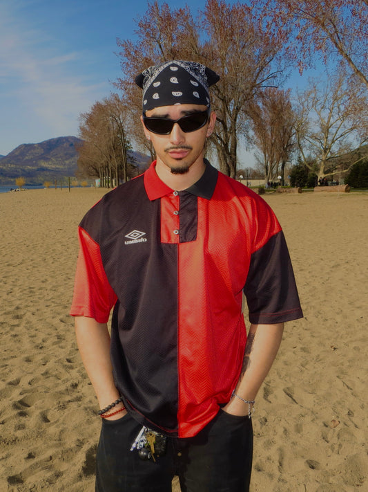 Vintage Red Umbro Split Collared Jersey (L)