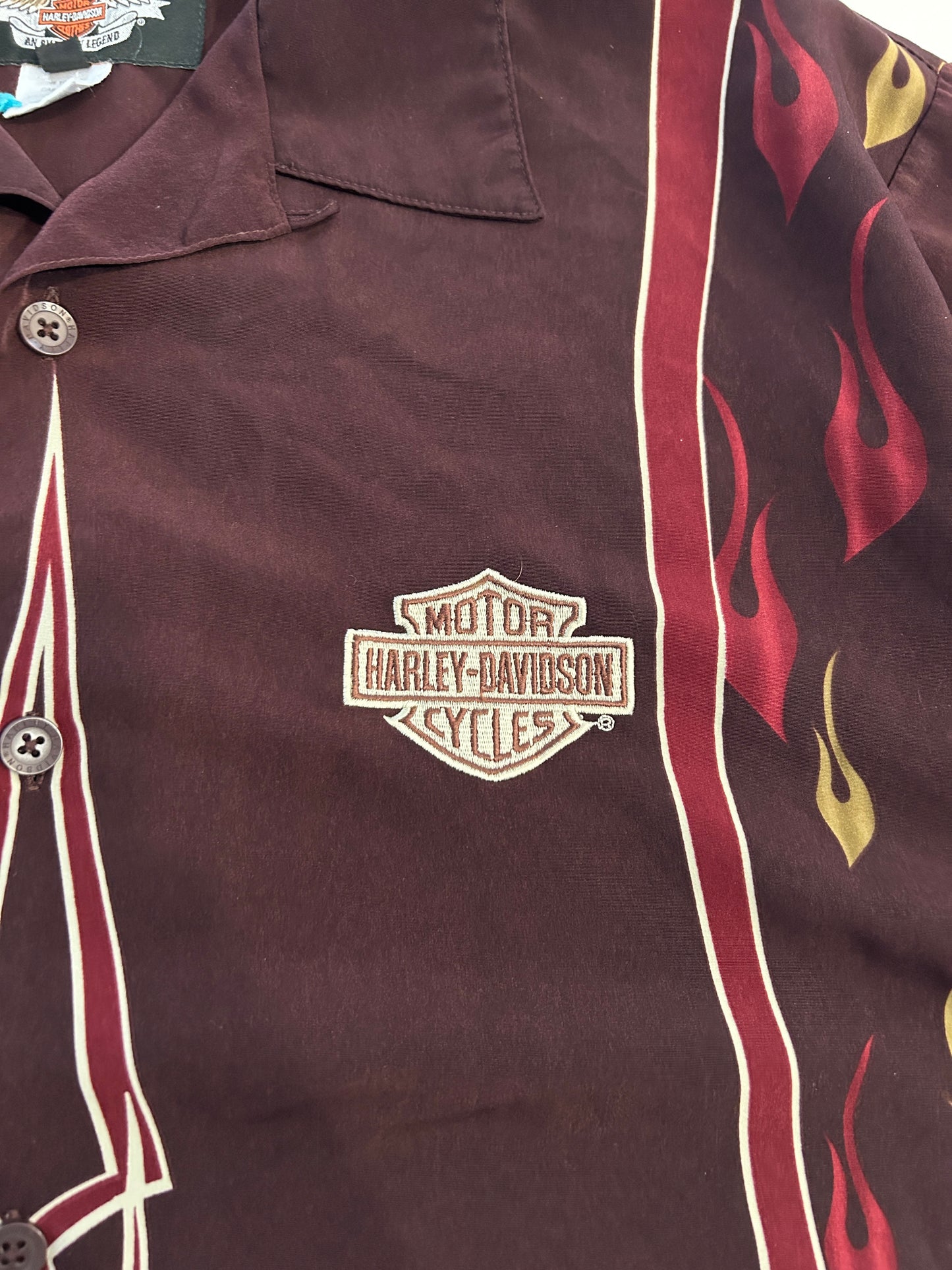 Harley Davidson Tribal Flame Embroidered Button Down Shirt (fits XL)