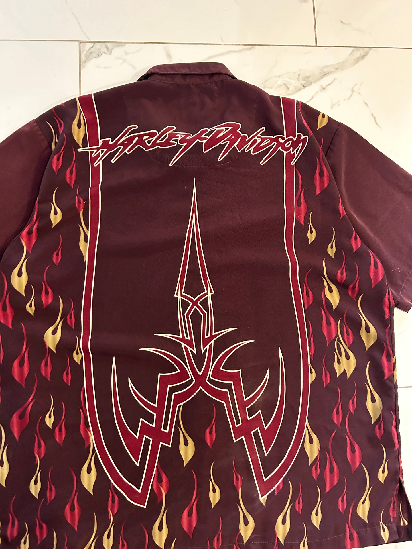Harley Davidson Tribal Flame Embroidered Button Down Shirt (fits XL)